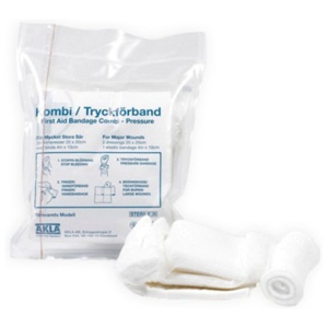 "Kombi / Tryckförband 20x20cm ""Försvarets modell i tålig förpackning m rivtråd""" produkt bild
