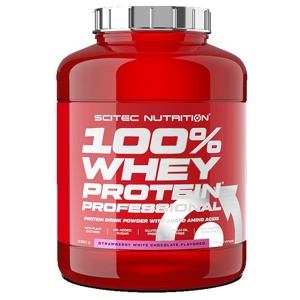 Scitec Nutrition 100% Whey Protein Professional - Vassleproteinkomplex, Av koncentrat och isolat - med matsmältningsenzymer - protein för muskeluppbyggnad - 2.35 kg, Jordgubb-Vit choklad produkt bild