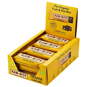 RAWBITE ORANGE CACAO i lådan med 12 – vegan, glutenfri &amp; utan tillsats av socker (innehåller naturligt socker) – ekologisk fruktnötsbar med orange och kakao (12 x 50 g) produkt bild