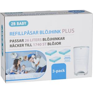 2B Baby Refillpåsar PLUS till 26 liters blöjhink 3-pack (1740 st blöjor) produkt bild