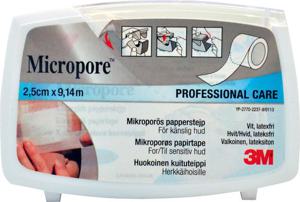 3M Micropore vit häfta 91 m x 25 mm med blå hållare 12 styck produkt bild