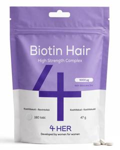 4 Her Biotin Hair 180 tabletter - 5000 µg biotin, zink & kisel produkt bild
