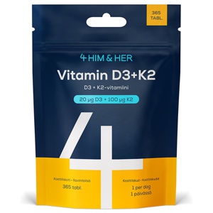 4 HIM & HER Vitamin D3 20 µg + K2 100 µg 365 tabletter produkt bild