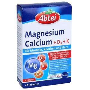Abtei Magnesium Calcium + D3 + K 42 St Tabletten Produktbild