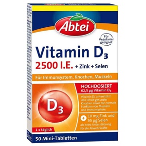 Abtei Vitamin D3 2500 I.E. + Zink + Selen 50 St Tabletten Produktbild