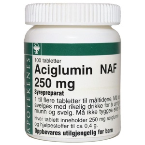 Aciglumin NAF 250mg tabletter 100 stk produktbilde