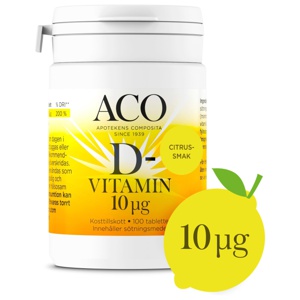 ACO D-vitamin 10 µg Citrussmak 100 tabletter produkt bild