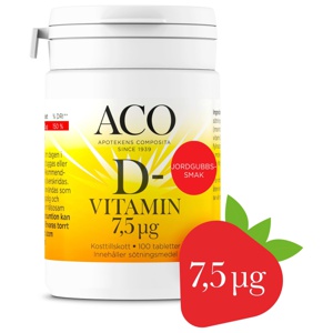 ACO D-vitamin 7,5 µg Jordgubbssmak 100 tabletter produkt bild