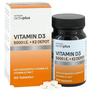 Activplus Vitamin D3 5000 I.E. + K2 Depot Tabletten, 180 St Tabletten Produktbild