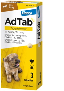 AdTab tyggetabletter til hund 1.3-2.5 kg 56 mg 3 stk produktbillede