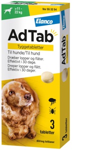 AdTab tyggetabletter til hund 11-22 kg 450 mg 3 stk produktbillede