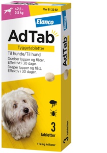AdTab tyggetabletter til hund 2.5-5.5 kg 112 mg 3 stk produktbillede