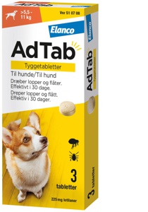AdTab tyggetabletter til hund 5.5-11 kg 225 mg 3 stk produktbillede