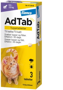 AdTab tyggetabletter til katte 0.5-2.0 kg 12 mg 3 stk produktbillede