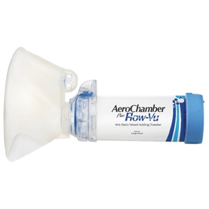AeroChamber Plus Flow-Vu andningsbehållare med mask, stor från 5 år och uppåt (vuxna) (blå) 1 styck produkt bild