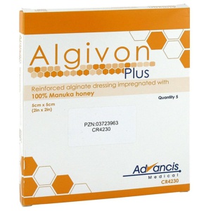 ALGIVON Plus Honigalginat Wundauflage 5x5 cm Produktbild