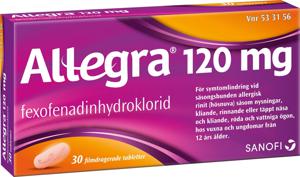 Allegra filmdragerad tablett 120 mg 30 st produkt bild