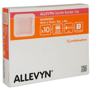Allevyn Gentle Border Lite, vidhäftande polyuretanskumförband 10 x 10 cm 10 st produkt bild