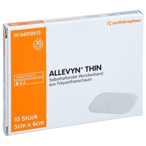 Allevyn Thin 5x6 cm dünne Wundauflage, 10 St Verband Produktbild