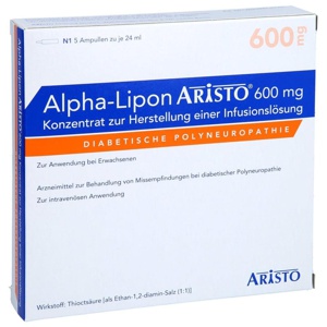 Alpha Lipon Aristo 600 mg Konzentrat zur Herstellung einer Infusionslösung, 5X24 ml Infusionslösungskonzentrat Produktbild