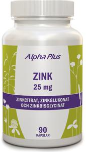 Alpha Plus Zink 25 mg 90 kapslar produkt bild