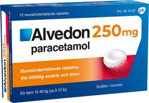 Alvedon, munsönderfallande tablett 250 mg, 12 st
