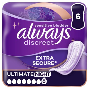 Always Discreet Incontinence Pads Women Ultimate Night 6 Pads product image