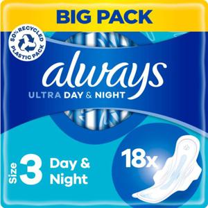 Always Ultra Bindor Day & Night (Storlek 3) med vingar 18 st produkt bild