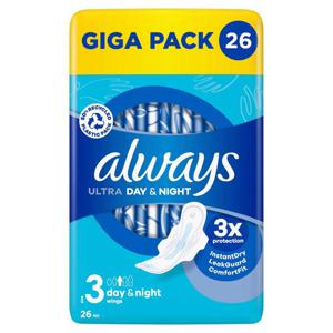 Always&nbsp;Ultra&nbsp;Day&nbsp;Bindor&nbsp;Day&nbsp;&&nbsp;Night&nbsp;Stl&nbsp;3&nbsp;Med Vingar&nbsp;26&nbsp;St produkt bild