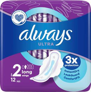 Always Ultra Day Bindor Long Storlek 2 med vingar 12 st produkt bild