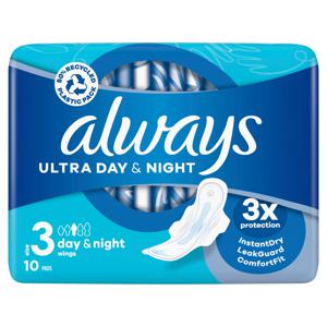 Always&nbsp;Ultra&nbsp;Day&nbsp;&&nbsp;Night&nbsp;Bindor Stl 3&nbsp;Med&nbsp;Vingar&nbsp;10&nbsp;st produkt bild