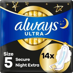 Always Ultra sanitetsbindor Secure Night Extra (storlek 5) vingar 14 st produkt bild