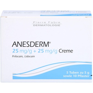 ANESDERM 25 mg/g + 25 mg/g Creme + 10 Pflaster Produktbild
