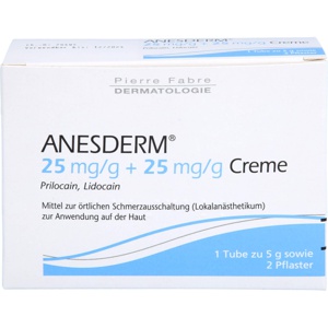 ANESDERM 25 mg/g + 25 mg/g Creme + 2 Pflaster Produktbild