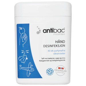 Antibac Pharma 85% hånddesinfeksjon våtservietter 40 stk produktbilde