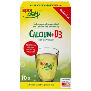 Apoday Calcium + D3 Zitrone-Limette zuckerfrei Pulver, 10X5 g Pulver Produktbild
