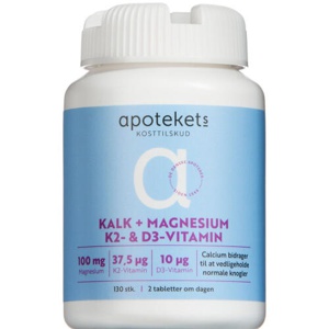 Apotekets Kalk Mag K2+D Vitamin tabletter 130 stk. produktbillede