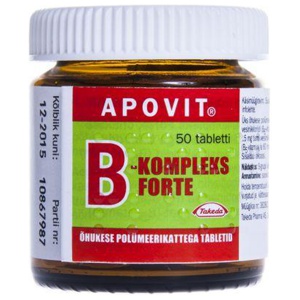 Apovit b-kompleks forte õhuke polümeerkattega tbl 15mg+60mg+15mg+30mg+15mg n50 toote pilt
