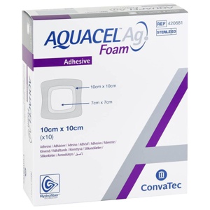 AQUACEL Ag Foam adhäsiv 10x10 cm Verband Produktbild