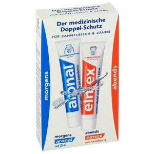 Aronal und Elmex Mini Doppelschutz Zahnpasta, 2X12 ml Zahnpasta Produktbild