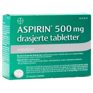 Aspirin 500 mg drasjerte tabletter 20 stk produktbilde