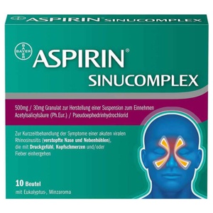 Aspirin SinuComplex 500 mg/30 mg Granulat Suspension - Herstellung Beutel, 10 St Granulat zur Herstellung einer Suspension zum Einnehmen Produktbild