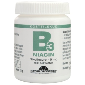 B3 Niacin Nikotinsyre 9 mg - 100 tabletter produktbillede