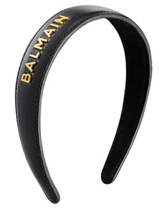 Balmain Black Leather Headband With Gold Plated Logo produktbillede