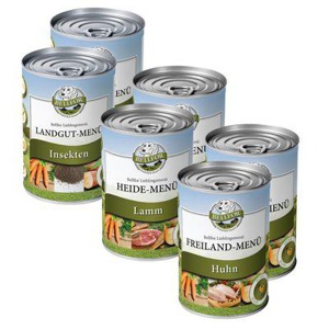 Bellfor Starter-Paket Hundefutter Nass mit Huhn, Lamm und Insekten - Freiland-Menü 2x400g + Heide-Menü 2x400g + Landgut-Menü 2x400g Produktbild