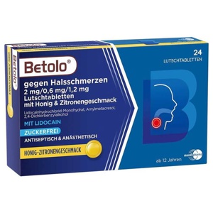 Betolo® gegen Halsschmerzen Lutschtabletten Honig & Zitronengeschmack, 24 St Lutschtabletten Produktbild