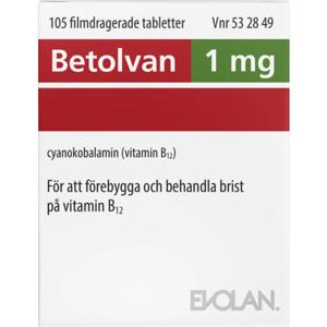 Betolvan 1 mg Cyanokobalamin, Filmdragerad tablett, 105 tablett(er) produkt bild