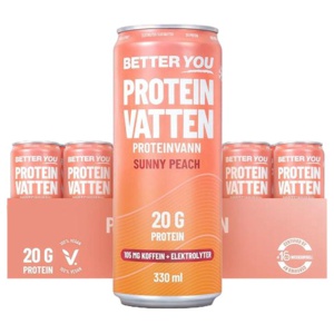Better You Proteinvatten Sunny Peach Koffein+Elektrolyter 330 ml 24-pack produkt bild