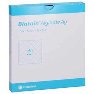 Biatain Alginate Ag Kompressen 15x15 cm mit Silber Produktbild