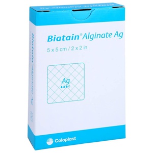 Biatain Alginate Ag Kompressen 5x5 cm mit Silber Produktbild